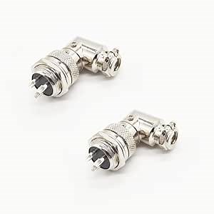 2Pcs GX16 3 Pin Aviation Connector, GX16 Right Angle Circular Adapter Male Female Plug Socket GX16 Bent Metal Female Male Panel Mount Connector for Power Connection