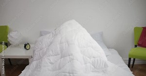 Couple man and woman making love or sex on bed