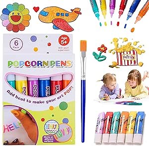 6PCS Puffy Pens, Magic Puffy Pens for Kids, Popcorn Pens, DIY Bubble Popcorn Drawing Pens, Popcorn Colors Pens, Puffy Bubble Pen Puffy 3D Art Safe Pen for Kids Birthday Christmas Gift