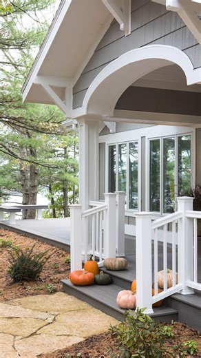 TimberTech on Instagram: "This front porch is ready for trick-or-treaters. Are you? 🎃 Decking: Terrain Collection - Silver Maple Railing: RadianceRail Express - White"
