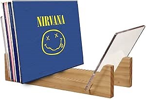 KAIU Vinyl Record Storage Holder - Solid Wood with Crystal Clear Acrylic Holder - Premium Design, Perfect 12" LPs or 7" Singles Display Unit - Stores and Supports up to 50 Albums (Clear)