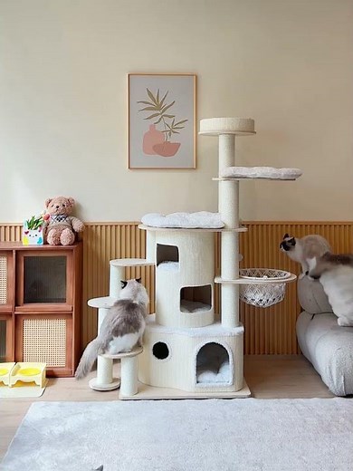 Luxury Cat Castle with Ladder | Premium Solid Wood Climbing Tree for Indoor Large Cats