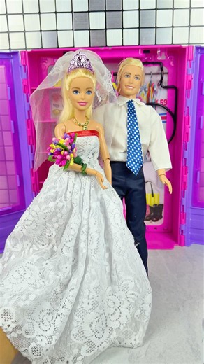 Satisfying With Unboxing Barbie Doll And Ken Bridal Dress Bedroom Set Toys #shorts