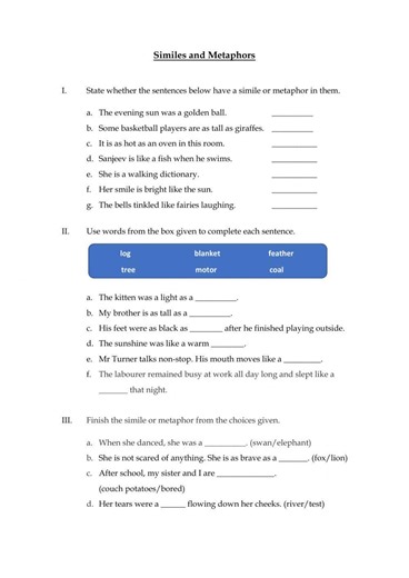 Similes and Metaphors interactive worksheet