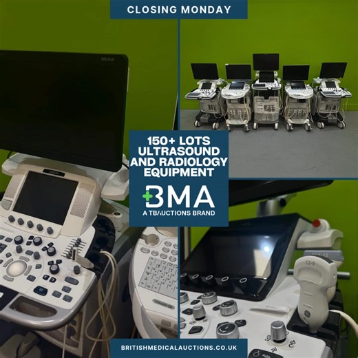 ✨ Ultrasound and Radiology Equipment Auction Closing Soon! ✨ Our 150 Lots Ultrasound and Radiology Equipment Timed Auction is closing Monday 27th October from 10am GMT! Featuring top brands including Siemens, Philips, GE, and many more. Highlighted lots include: 🔹 GE Voluson E8 Flat Screen Ultrasound (MFD 2018) 🔹 Toshiba Aplio i700 Flat Screen Ultrasound with 4 x Transducers 🔹 Siemens Arcadis Orbic C-Arm (MFD 2013) Don’t miss your chance to acquire quality imaging equipment from leading manuf