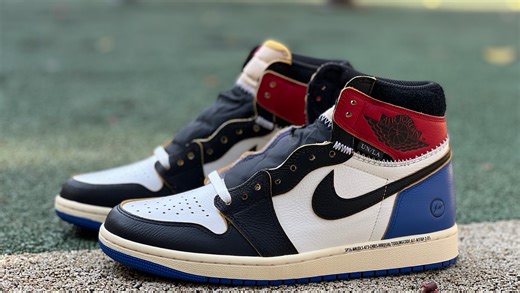 aj1un拼接闪电联名款 藤原浩 黑蓝红 黑白红蓝 三方联名 Union LA x Fragment Design x Air Jordan 1 High