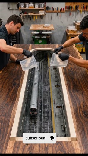 DIY Miniature Train Station in a Live Edge Table! 🚄
