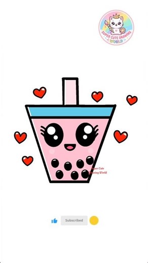 How to Draw a Cute Bubble Tea (Boba Tea) - Easy Step by Step! #shorts