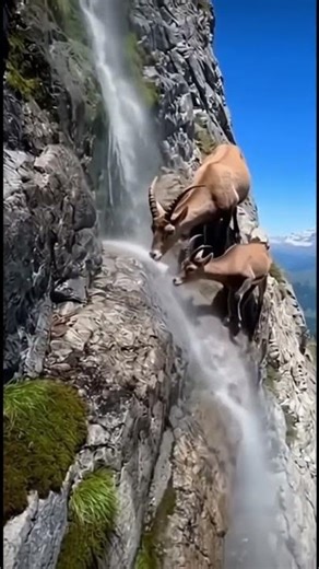 A Herd of Deer Discovers a Mini Oasis at the Mountain Peak #WildDeer #MiniWaterfall #MountainNature