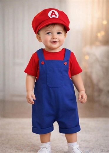 Gamer Baby Costume-video Game Outfit-red Hat Blue Overalls-toddler Cosplay Little Plumber*1st Birthday Cake Smash Suit Boy*halloween Suit - Etsy