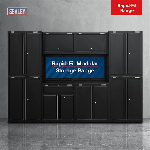 Need instant show-stopping, sleek storage? Our Rapid-Fit models are designed with a hinged system to fold-out from flat pack to finish in minutes. The base units are fitted with stylish black MDF worktops and adjustable feet. All 10 units are supplied on a single pallet! Visit our website to learn more: https://www.sealey.co.uk/superline-pro-rapid-fit-modular-garage-storage-system-3-1m-apms10hfp/ #Sealey #SealeyTools #TheToolCompany #DreamWorkshop #SuperlinePro #RapidFitStorage #ModularGarageSys