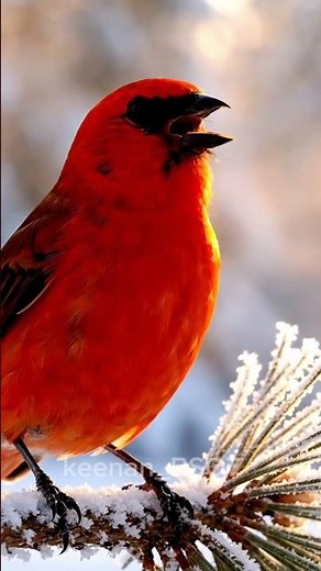 "Beautiful Red Cardinal Singing in the Snow | Soothing Nature Sounds" #shorts #ai