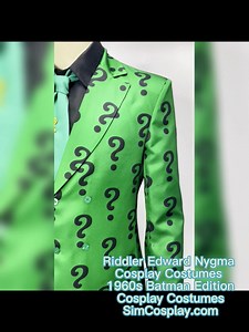 Enjoy the 1966 Batman Edition Riddler Cosplay Costumes From SimCosplay! Link: https://www.simcosplay.com/riddler-edward-nygma-cosplay-costumes-green-suit-1960s-batman-edition.html Material: Cotton fabric, linen fabric, etc. Full Set Includes: overcoat, shirt, vest, pants, gloves, necktie, hat, shoes(extra options) Please check our size chart before you do the purchase and this product supports tailor-made & ↓Up to 50% price off ↓ https://www.simcosplay.com/clearance.html #EdwardNygma #Riddler #r