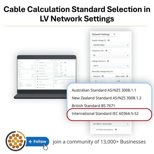 Cable Calculation Standard Selection in LV Network Settings