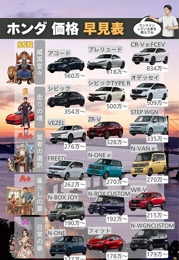 ホンダ全車種価格早見表｜あなたに合う相棒発見