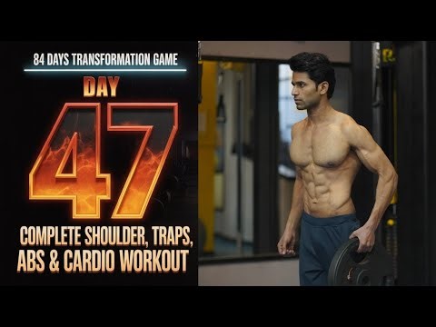Day 47 | Complete Shoulder, Traps, Abs + Cardio 🔥 Workout | 84 Days Transformation Game