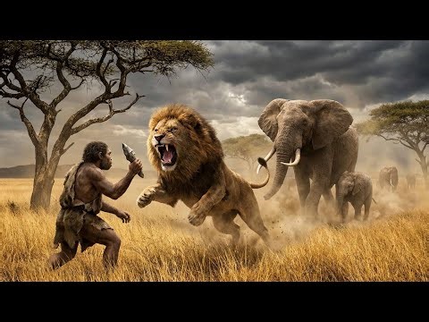 Life 3.2 Million Years Ago: Homo habilis & Ancient Elephants vs. The Giant Lion of Death