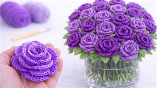 How to crochet a beautiful purple rose easy tutorial for beginners