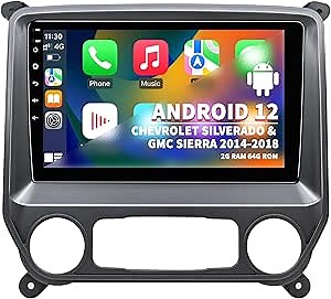 Car Stereo Radio for Chevrolet Silverado & GMC Sierra 2014 2015 2016 2017 2018, Android 13 2G +64G Wireless CarPlay Android Auto, 10 inch Silverado Radio Voice Control/GPS Navigation/FM Radio/SWC