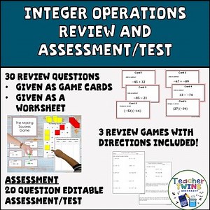 Integer Operations-Add, Subtract, Multiply and Divide-Review and Test
