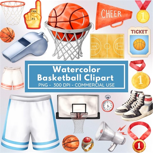Watercolor Basketball Clipart PNG | Basketball Sports Clipart Set | Basketball Elements | 300 DPI Commercial Use - Etsy
