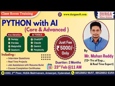 PYTHON with AI (CORE & ADVANCED) Class Room Training @ DURGASOFT