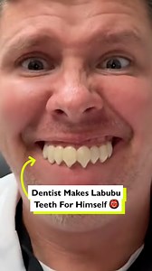 Dentist turns his own teeth into Labubu monster ones 🤣 | Four Nine Looks