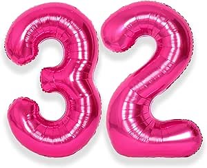 SUWEN 40 Inch Large Hot Pink 32 Balloon Numbers Big Foil Helium Number Balloons 0-9 Jumbo Happy 32nd Mylar Birthday Party Decorations for Women 23 Anniversary Party Supplies