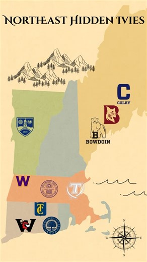 Aiden Kjeldsen on Instagram: "Part 2 of the Hidden Ivy map series and this time is the 🎓Hidden Ivies of New England 🌿 Small classes. Big opportunities. Timeless prestige. These 10 elite colleges rival the Ivy League in academic rigor, alumni networks, and career outcomes 📍 Amherst | Williams | Tufts | Bowdoin | Colby | Bates | Middlebury | Wesleyan | Trinity | Connecticut College Save this post for your college list — these schools combine world-class academics with close
