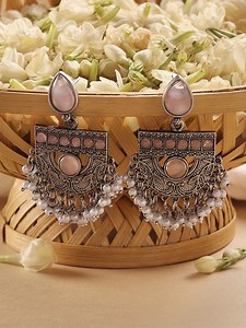 Buy Zaveri Pearls Silver Plated Artificial Stones Studded Oxidised Drop Earrings -  - Accessories for Women