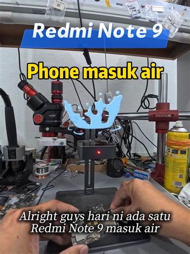 📱Redmi Note 9 Repair Motherboard Shortage ➡ Phone water damage💦 . Hari ni kita terima satu Redmi Note 9 yang mengalami masalah selepas terkena air. Customer kata lepas masuk air, phone terus tak boleh ON. . Selepas pemeriksaan dibuat, kami dapati berlaku motherboard shortage akibat komponen yang sudah terbakar. . 🛠 Apa yang kita buat? ✔ Guna thermal scanner untuk kesan komponen yang short ✔ Kenal pasti IC & kapasitor yang bermasalah ✔ Tukar kapasitor yang terbakar dengan yang baru ✔ Buat full