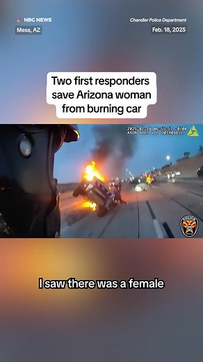 8.9M views · 216K reactions | A woman became trapped inside a burning truck after being hit by a cement mixer in #Arizona. A Chandler Police Department motorcycle officer was able to save the woman with help from an off-duty firefighter. | NBC News | Facebook
