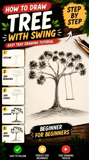 Easy Tree Drawing Tutorial 🌳✨ | Step by Step for Beginners #shorts