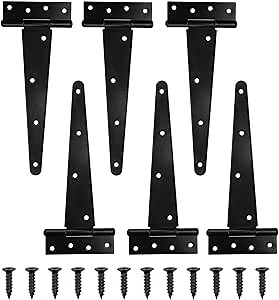 TamBee Barn Door Hinges Heavy Duty Gate Hinge Shed Door Hinges - Black, Iron, Rustproof for Outdoor, Wood Shed Door, Barn Door, Cabinet Door and Fences Yard Door (10 Inch 6 Pcs)