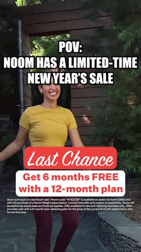 🚨 LAST CHANCE to get 6 months FREE 🚨 Yes it is true, Noom finally has a major sale. Get 6 months of your custom health plan free 💸 at this link. If you're looking to change your health, don't miss this. Promo code “NYE2026” is available on select 12-month plans only with the purchase of a Noom Weight subscription. Limited time offer and subject to availability. Taxes will be additional where state and local tax applies. Offer available to new and rejoining members only. Offer provides user wi