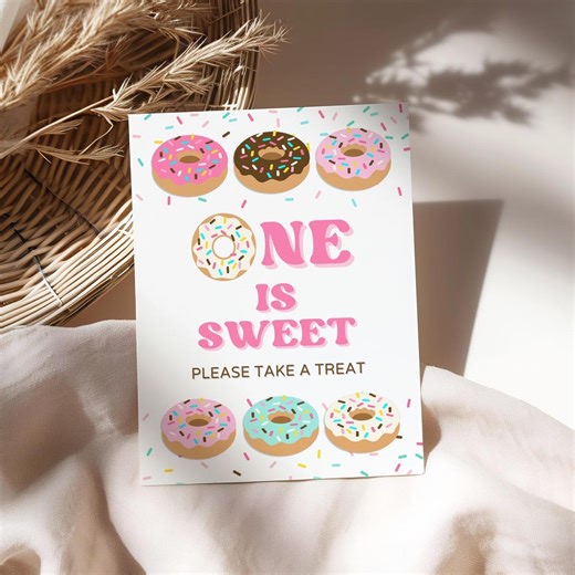 One is Sweet Please Take a Treat Donut Sprinkle Shower Sign, 5x7 & 8x10, Instant Download, DOP