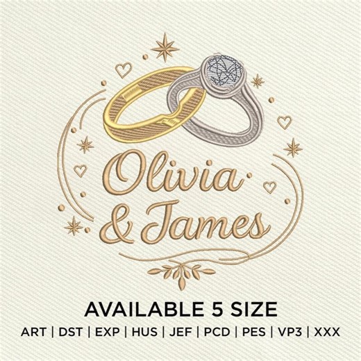 Wedding Rings Embroidery Design, Personalized Couple Names Engagement Love Frame Machine Embroidery Instant Download - Etsy