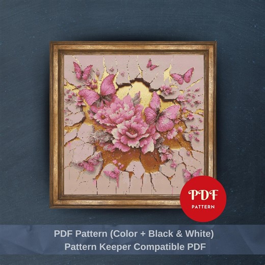 3D Butterfly Cross Stitch Pattern PDF, Pink Floral Design (pattern Keeper Compatible, Instant Download) - Etsy
