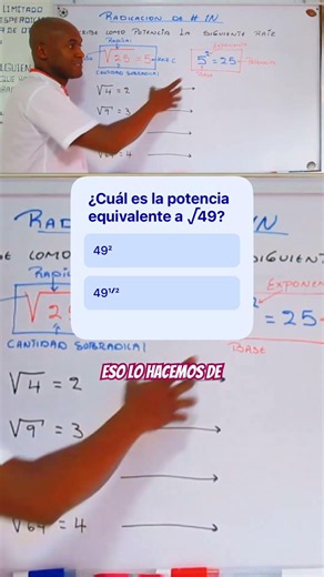What is the power equivalent to √49?
