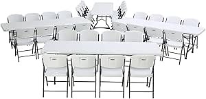 Lifetime 80410 Stacking White Granite 4 8-Foot Folding Tables and 32 Folding Chairs Package