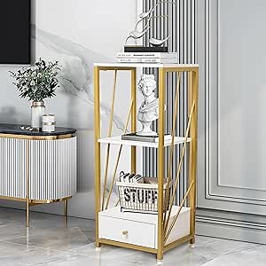 TooCust Bookshelf for Living Room, Gold Book Shelf for Home Office, Portable Bookcase Storage Organizer