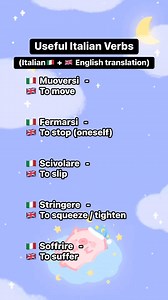 4.9K views · 143 reactions | Learn Italian verbs for movement, safety, and feelings — with  English meaning. Voice-over and on-screen text included!Perfect for parents, learners, and daily Italian use.#LearnItalian #ItalianVerbs #ItalianForBeginners #CaregiverItalian #VoiceOverLearning #DailyItalian #ItalianLanguage #BritishEnglish #ItalianWithTranslation #ItalianShorts | Piccolo Maestro | Facebook