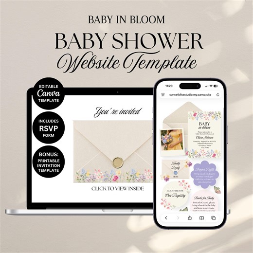 Baby in Bloom Baby Shower Website Template With RSVP: Wildflowers Digital Invitation (canva) - Etsy