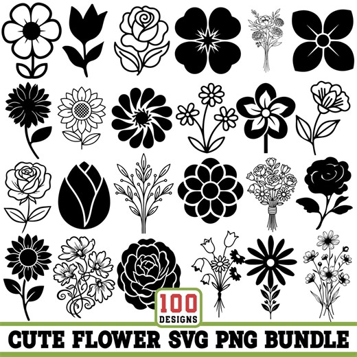 Cute Flower Svg Bundle |wildflower Svg |elegant Flower |cute Nature Floral Svg |flower Silhouette Svg |botanical Svg |floral Svg |rose Svg - Etsy