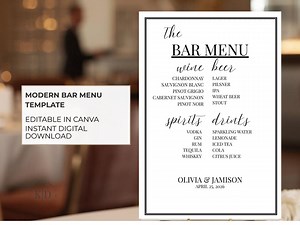Modèle de menu de bar minimaliste moderne | Enseigne sur toile modifiable (téléchargement numérique) - Etsy France