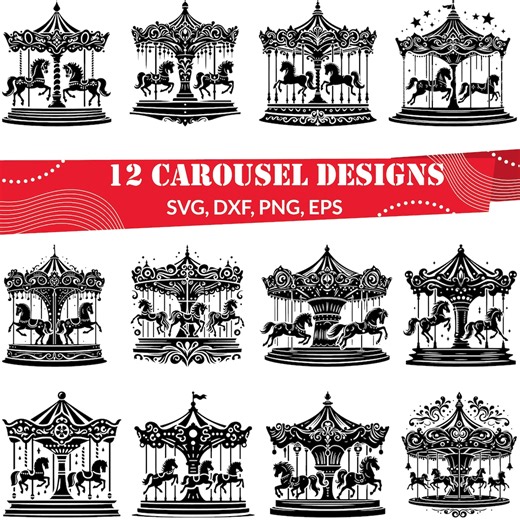 Carousel SVG Bundle, Carousel Horse Svg, Carousel Dxf, Carousel Png, Carousel Vector, Carousel Outline, Carousel Clipart, Fair Svg - Etsy