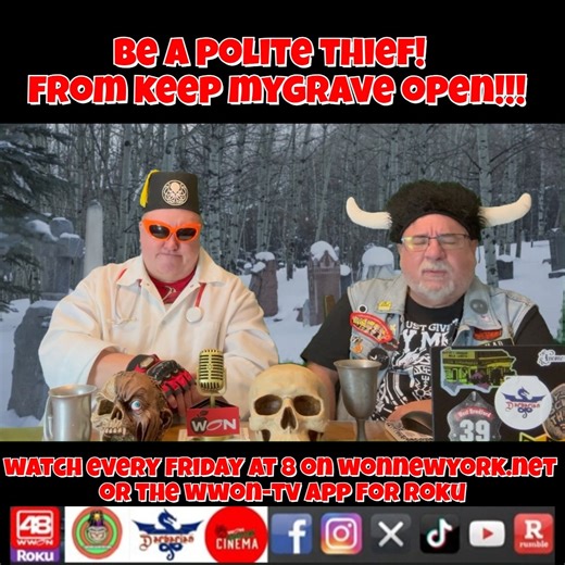 Cemetery Cinema on Instagram: "Cemetery Cinema Presents BE A POLITE THIEF from Keep My Grave Open Watch Cemetery Cinema every Friday at 8 on wonnewyorknet or on the WWON-TV App for Roku! https://youtube.com/shorts/o8RqHfbAmso"