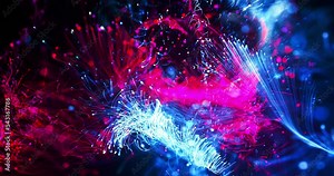 Burst Of Abstract Optical Fibers. Colorful Electrical Signals Flowing Inside Of Complex Network. Technology Related 3D Animation.