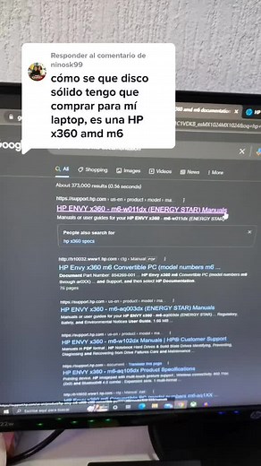 Respuesta a @ninosk99 cómo buscar que tipo de SSD es compatible con mi equipo. método de manual HP