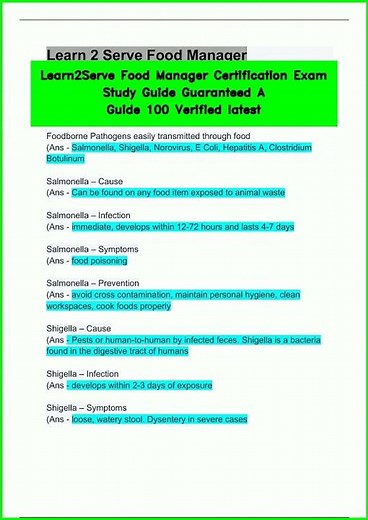 Learn2Serve Food Manager Certification Exam Study Guide Guaranteed A Guide 100 Verified latest video